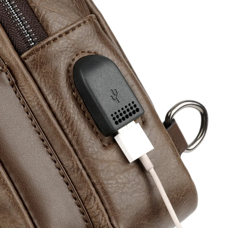 Vintage USB Charging Men's Chest Bag Large Capacity Leather Shoulder Bag Male Outdoor Crossbody Bag Fashion Business Sling Bag