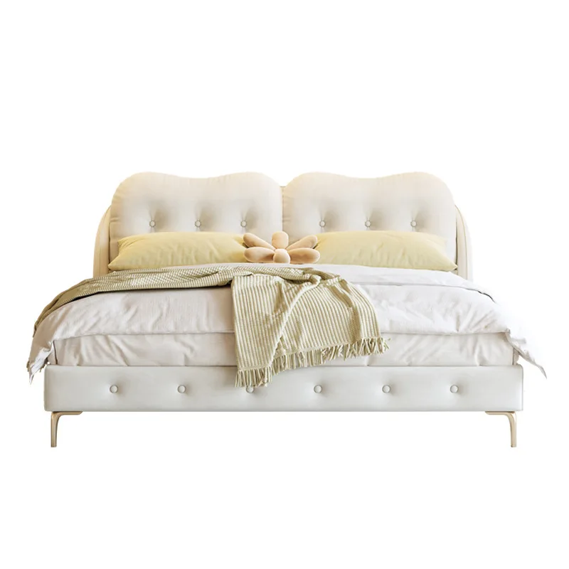 

French cream style princess fabric bed, modern simplicity, master bedroom girl light luxury Internet celebrity double