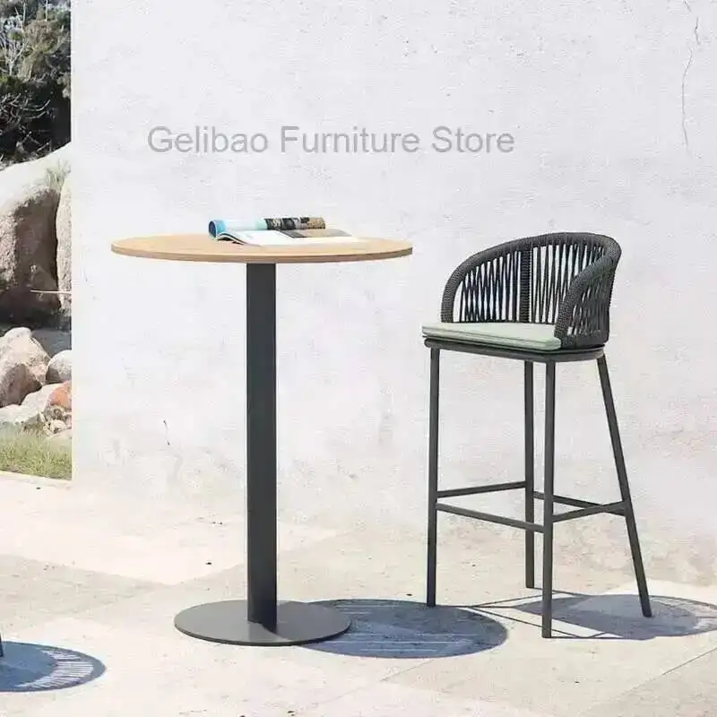 تصميم في الهواء الطلق كراسي بار الروطان الاسترخاء مسند الظهر الحد الأدنى كراسي بار الإبداعية جزيرة المنسوجة أثاث Sillas De Bar