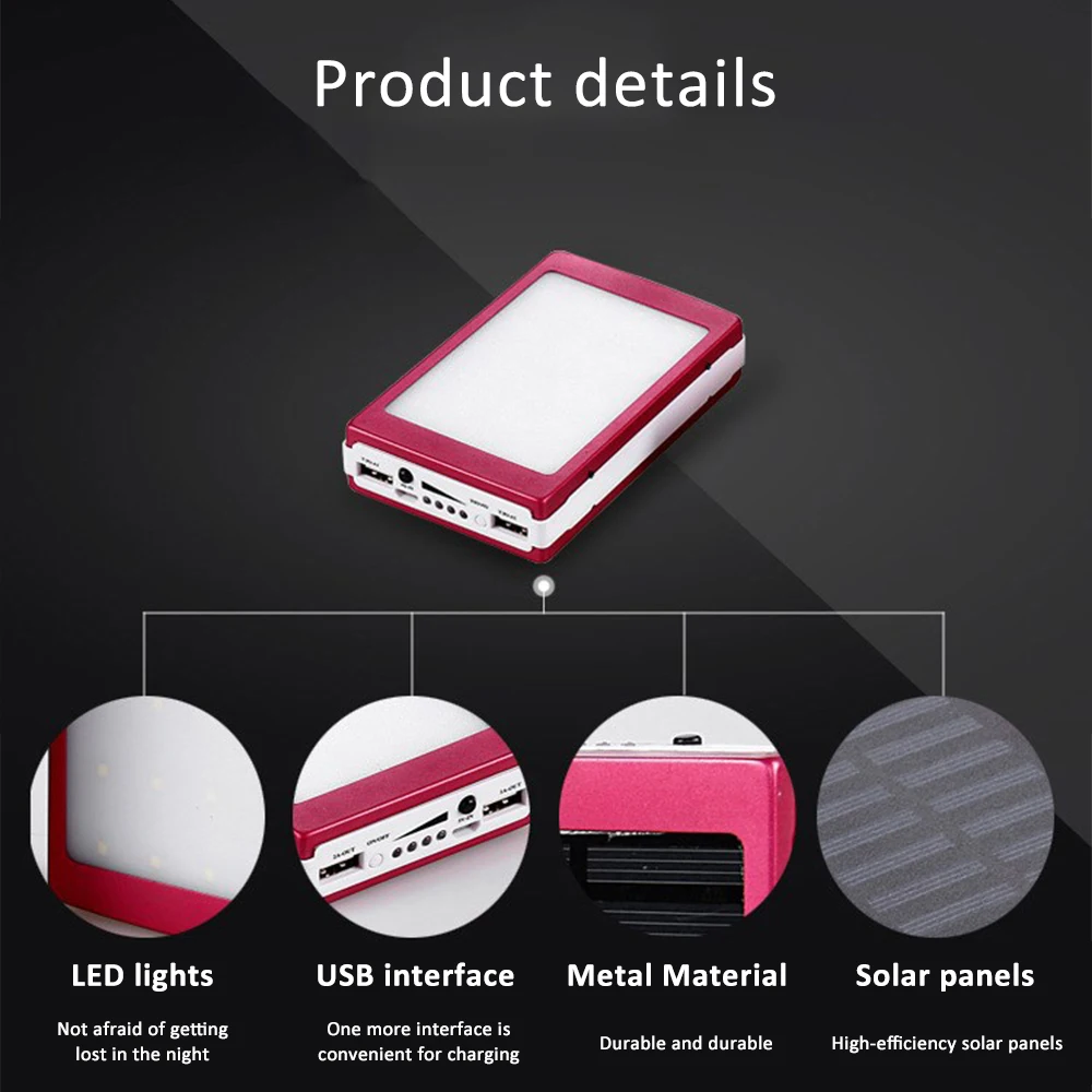 Portable Solar Powerbank Charger Case 18650 Mobile Power DIY Box LED Dual USB Charge Box No Battery