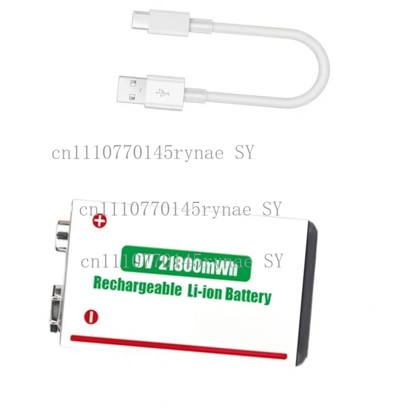 9V 21800mWh Rechargeable Lithium Battery For Guitar Pedal Microphone Smoke Detector With Charging Cable