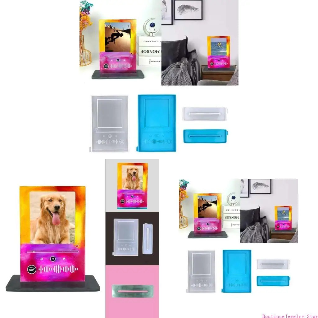 E1PE MP3 Photo Frame Epoxy Resin Mold Desktop Decorations Silicone Mould DIY Crafts Ornament Stand Mold Handmade Home Ornaments