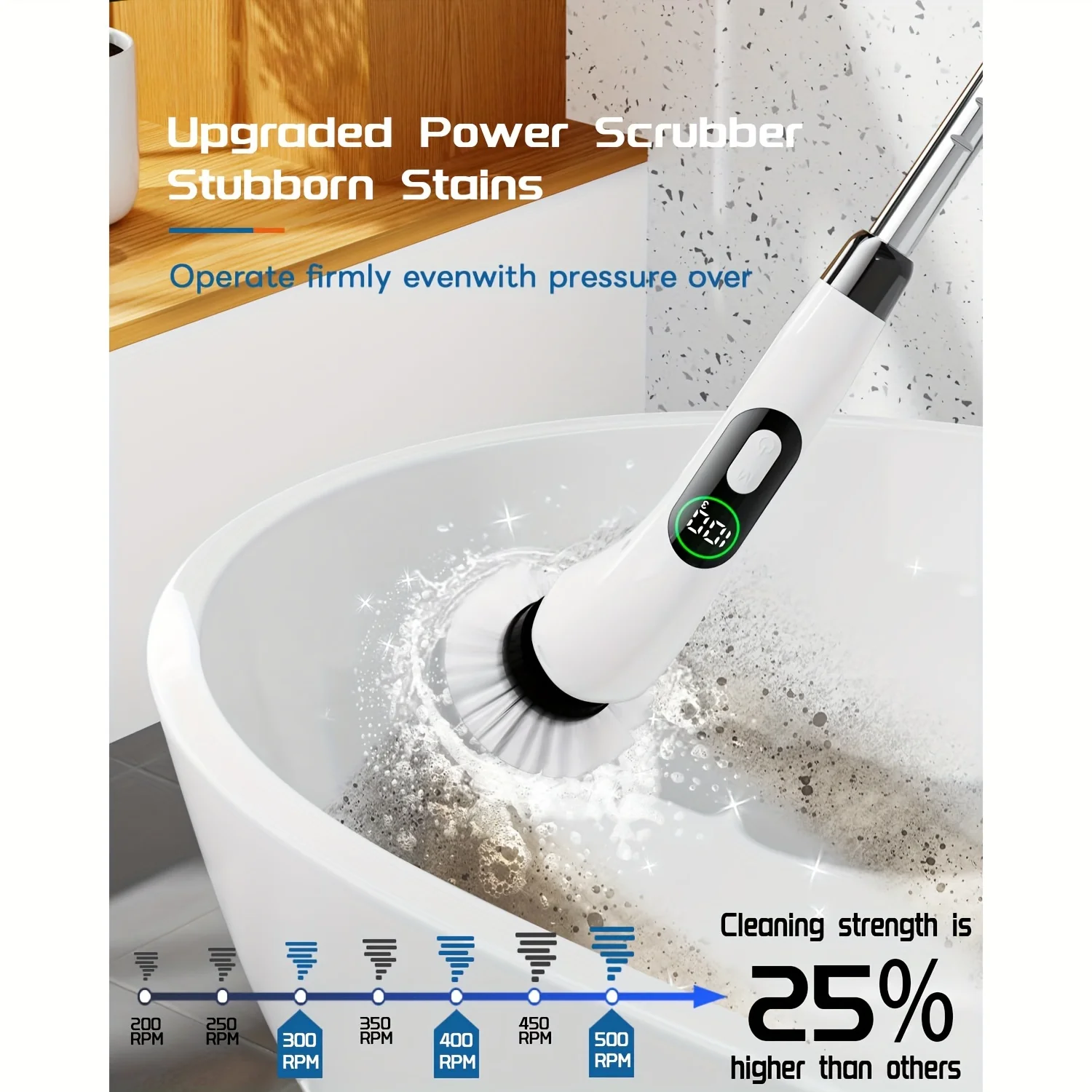 Spin Scrubber, 2024 New Cordless Shower Cleaning Brush with 8 Replaceable Brush Heads, 3 Adjustable Speeds, and Adjustable Exten