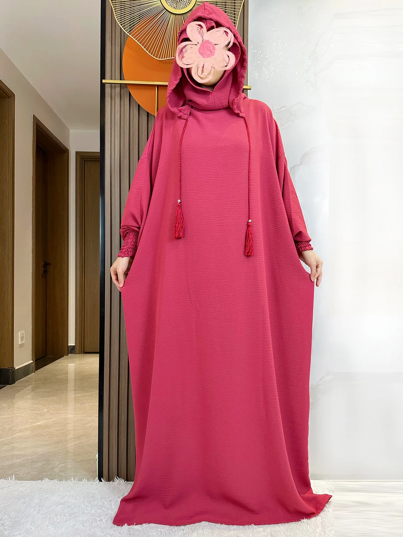 2024 Women Abaya Muslim Ramadan Prayer Clothing With Hooded Jalaba Solid Casual Batwing Sleeve Arab Oriental Robe Eid Djellab