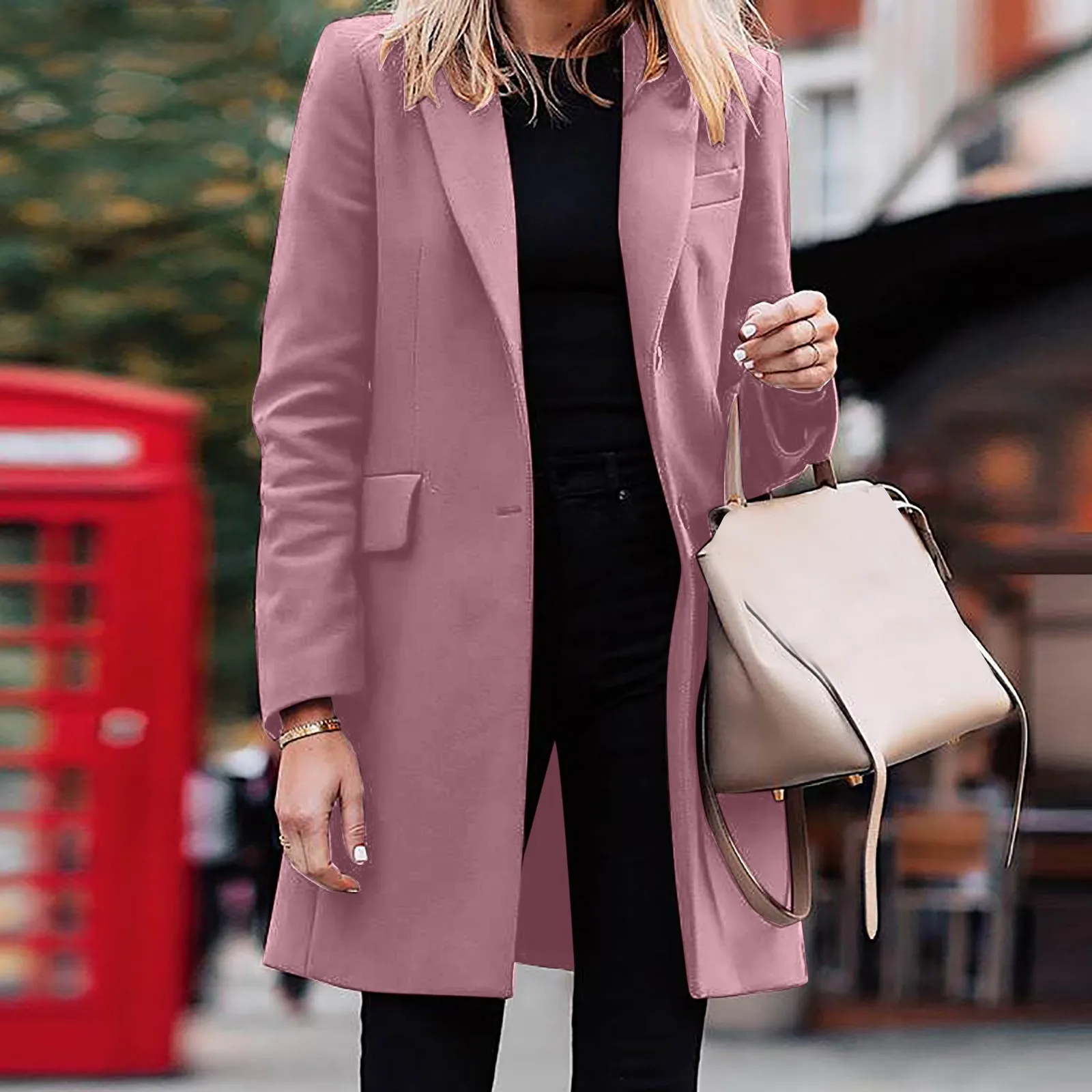 Blazer long à boutonnage simple pour femme, manteau formel imbibé, veste pour femme, automne et hiver