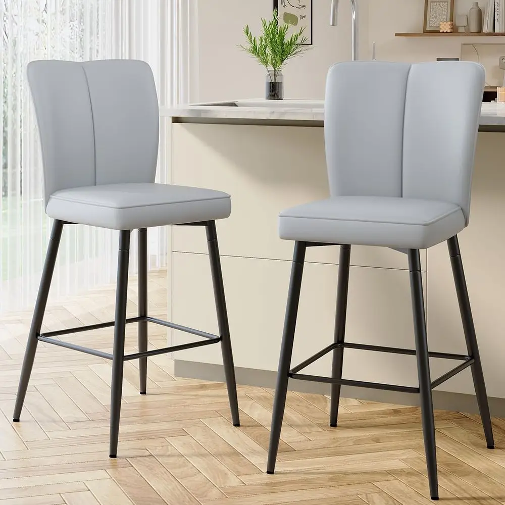 

Set of 2, 27 Grey Counter Height Bar Stools with Back Support and Metal Legs for Kitchen Island or Pub Use
