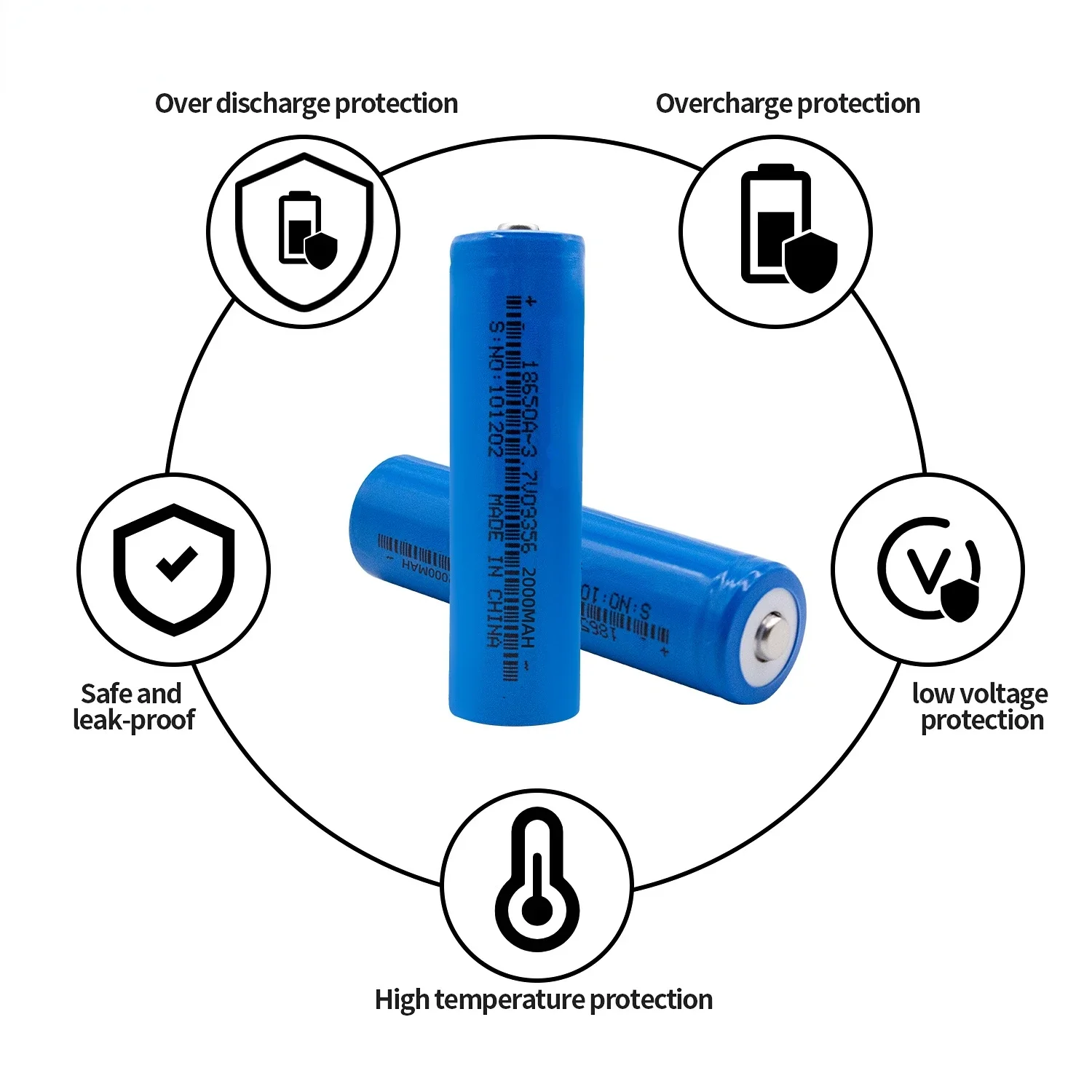 Rechargeable Batteries High capacity 3.7V 18650 battery 2000mAh  Li-lion  18650 lithium battery