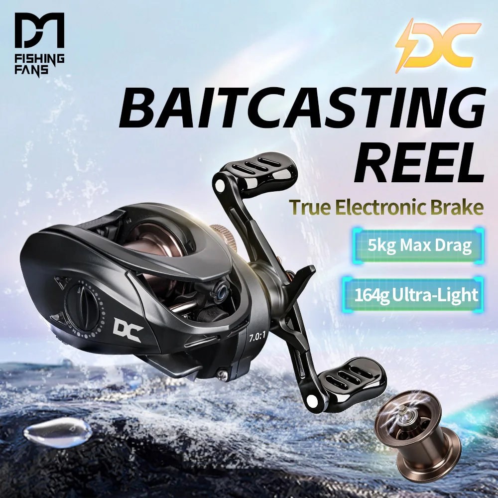 Carrete de pesca FISHINFANS C1DC para baitcasting, lanzado largo, resistencia máxima de 5 kg, arandelas de carbono, engranajes de latón, relación 7.0:1, 5+1B.