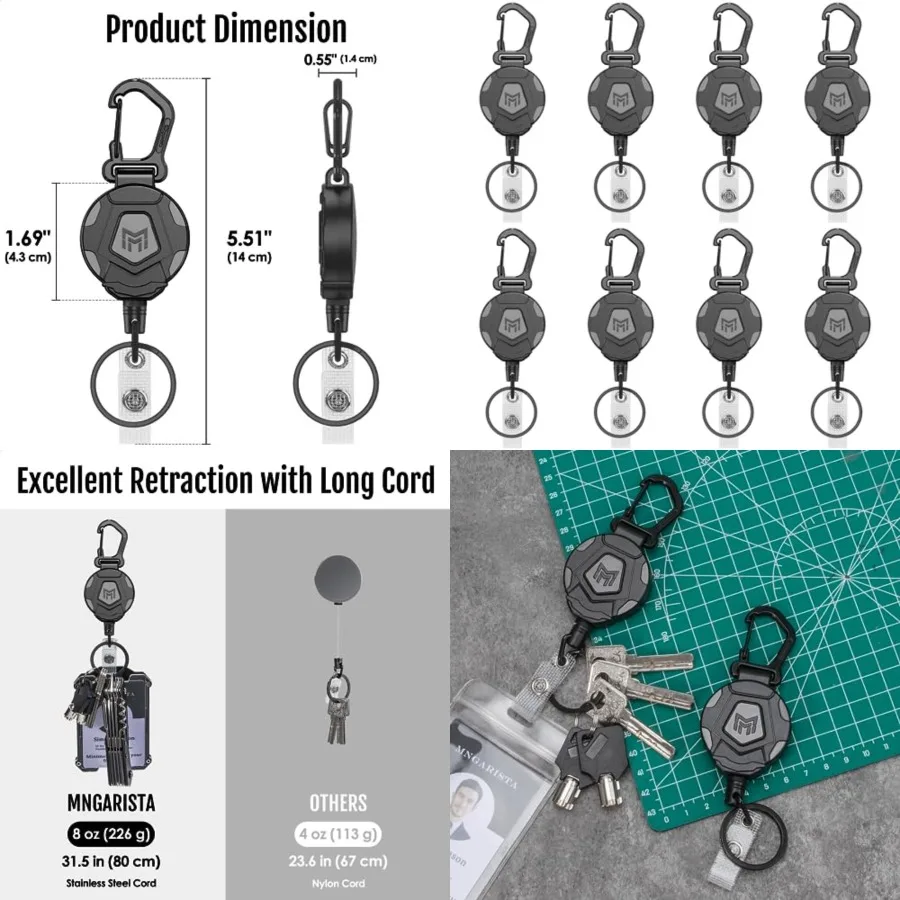 

Pack Retractable Keychain, Heavy Duty Carabiner Badge Holder, Tactical ID Badge Reel with 3.5" Steel Retractable Cord, .0 oz