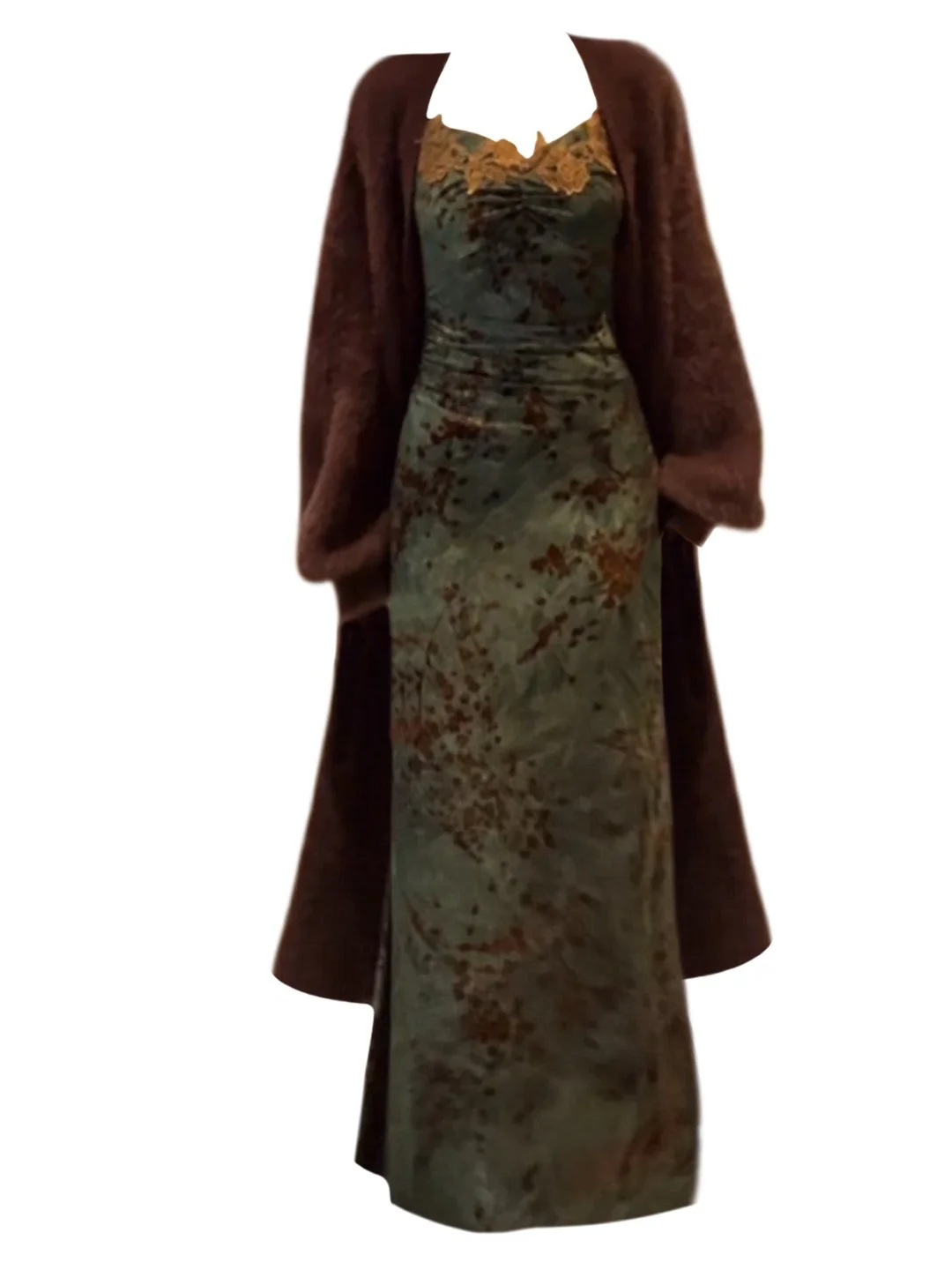 

Retro Lazy Sweater Cardigan Women's Spring Lace Floral Dr Set plus Size Comfortable High Waist Casual Loose Fit French Sle