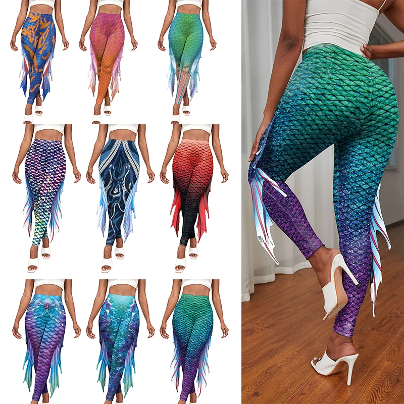 

Mermaid Women's Pants Fish Scales Printed Cosplay 3D Printed Women Bottoms Fashion Women's Leggings Tight Yoga Cosplay Pants