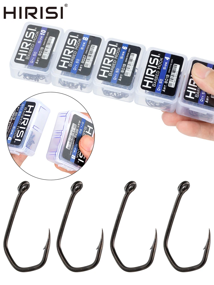 50pcs Carp Fishing Hooks Barbed Pinpoint Claw Hooks PTFE Coating High Carbon Stainless Steel Eyed Fish Hooks 8019