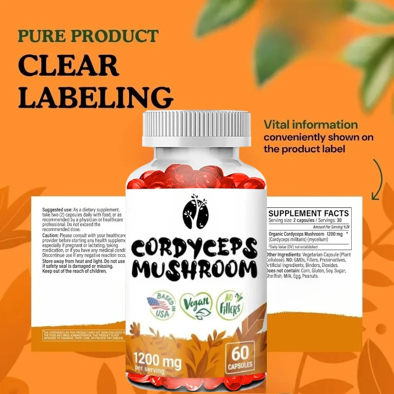 

Wild Organic Cordyceps Mushroom Capsules 1200mg - Immune Supporting Pure Mycelium Extract