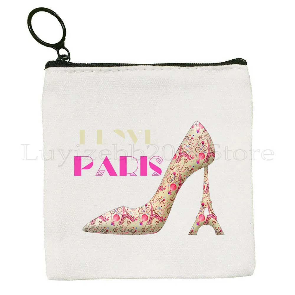 Liebe Paris Frankreich Karte Flagge Eiffelturm Stadt Sehenswürdigkeiten Mops Leben Leinwand Tasche Geldbörse Schlüsseletui Tasche Brieftasche Reißverschlusstasche