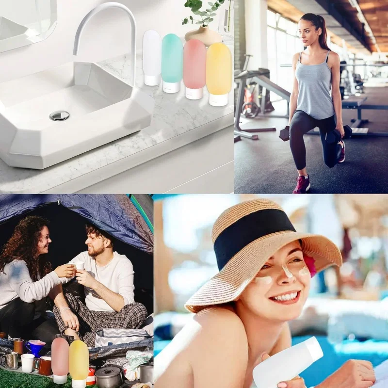 4 Buah/Set Botol Isi Ulang Anti Bocor 60Ml Wadah Lotion Silikon Lembut Botol Travel Portabel Wadah Dispenser Kosmetik