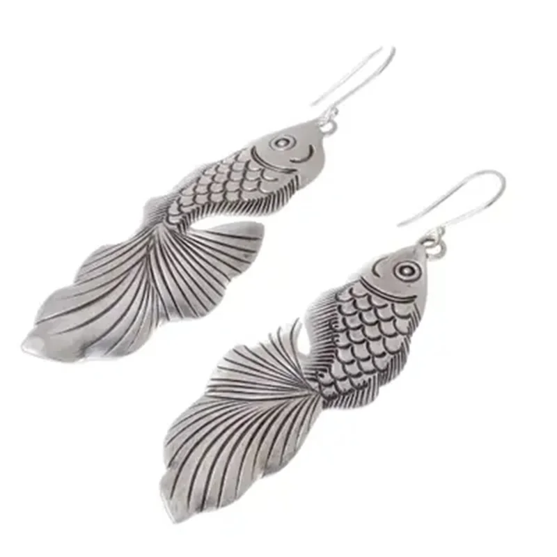 Exquisite Goldfish Animal Earrings for Women Silver Color Dangle Earrings Jewelry