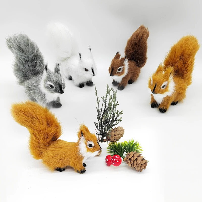 1Pc Mini Artificial Squirrel Model Simulation Plush Squirrel Figurines Fake Animal Miniatures for Home Desktop Ornaments Decor