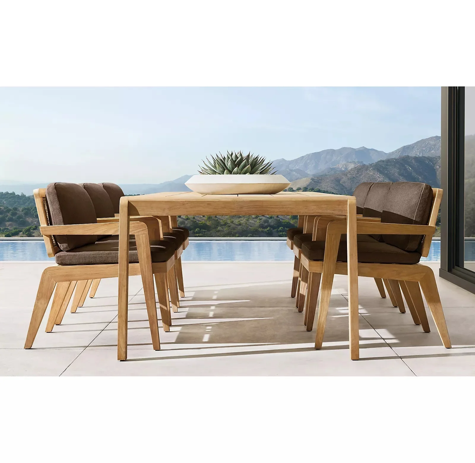

Comfortable Simple Outdoor Indoor Furniture Natural Solid Teak Wood Frames Dining Table Chairs Set