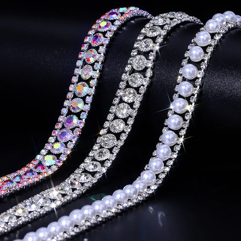 1 ياردة/90 سنتيمتر كريستال زجاج سلسلة حجر الراين خياطة على اللؤلؤ كريستال سلسلة الزخرفية للحرف الملابس الأحذية #2