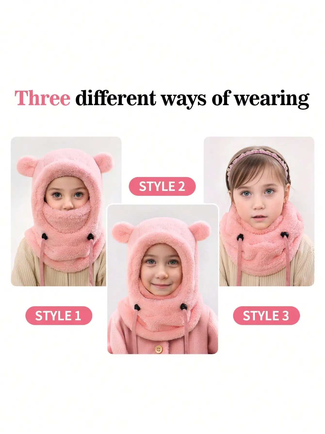 4-14Y Kids' Warm Ear-Protecting Neck Warmer Hat, Thickened Winter Ski Cycling Face Mask Windproof Beanie image 6