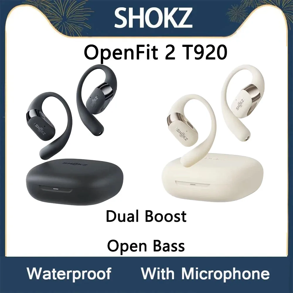 

Original SHOKZ OpenFit 2 T920 Wireless Earphones Bluetooth Ear Hook AI Comfort Circle Headphones Golden Curve Dual Devices