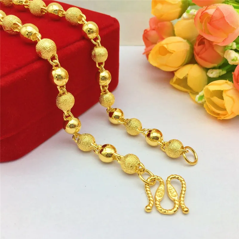 

Luxury 18K Gold Necklace for Men Women Thick Yellow Gold Necklace for Wedding Engagement Anniversary Beads Chain Jewelry Gifts