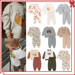 Children Clothes Set 2025 New KS Girls Cute Print Sweatshirt Outwear Boys Hoodies Pullover Sweatpants Suit Kids Outfit Pants