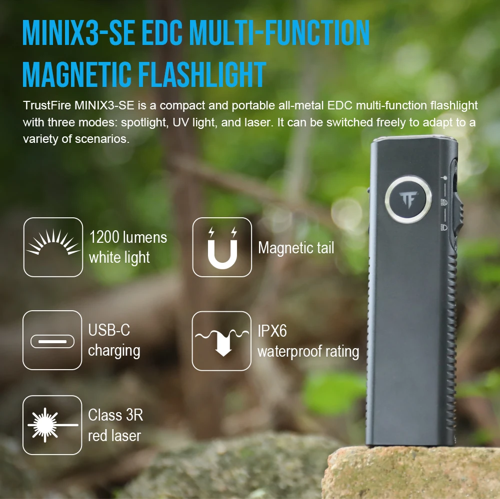 

Trustfire MINIX3-SE EDC Multi-Function Magnetic Flashlight 1050 Lumens Portable Strong Light Type-C USB Charging