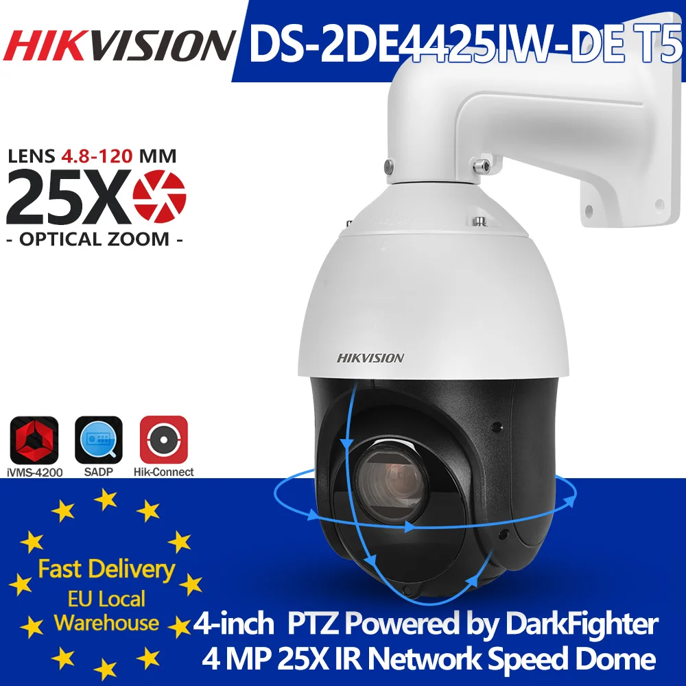 Hikvision DS-2DE4425IW-DE(T5) Originele 4 inch 4MP 25X DarkFighter Netwerksnelheid PTZ Deep Learning 100 m IR Audio & Alarm I/O SD-slot