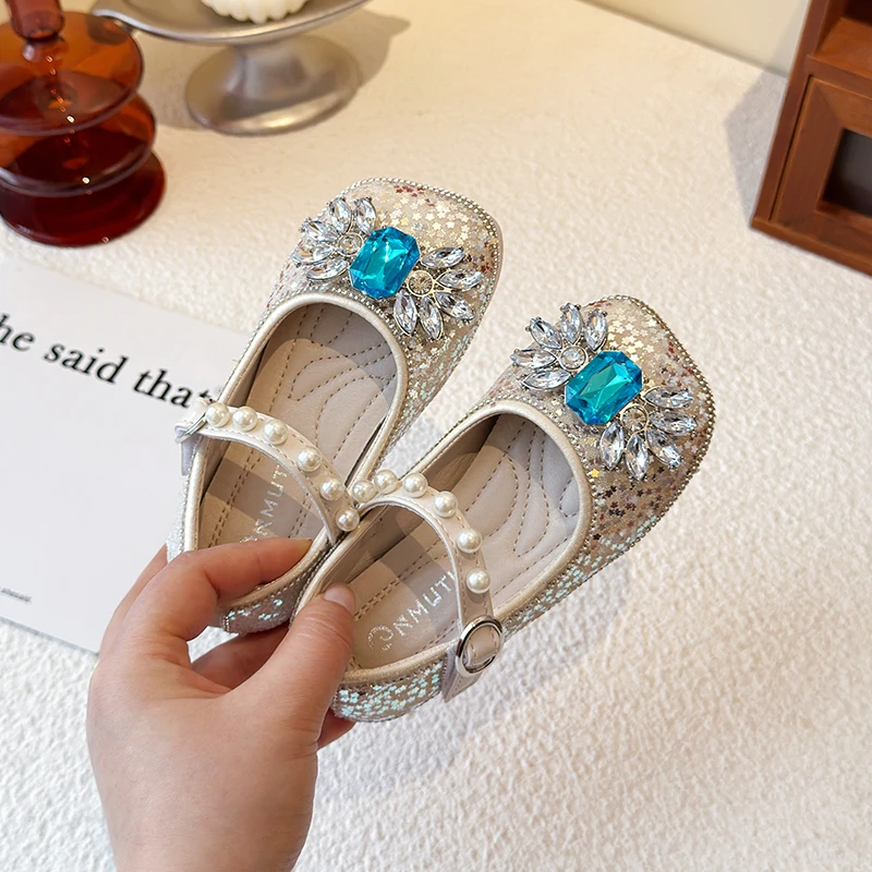 

2026 Spring New Girls' Princess Shoes Breathable Bean Shoes Western Style Rhinestones Little Girl's Autumn kids shoes for girl