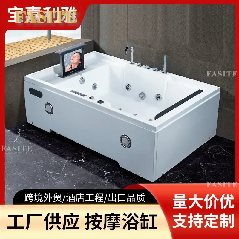 For Double Acrylic Smart Thermostatic Bathtub with Headrest Ambient Light and TV Household Tub