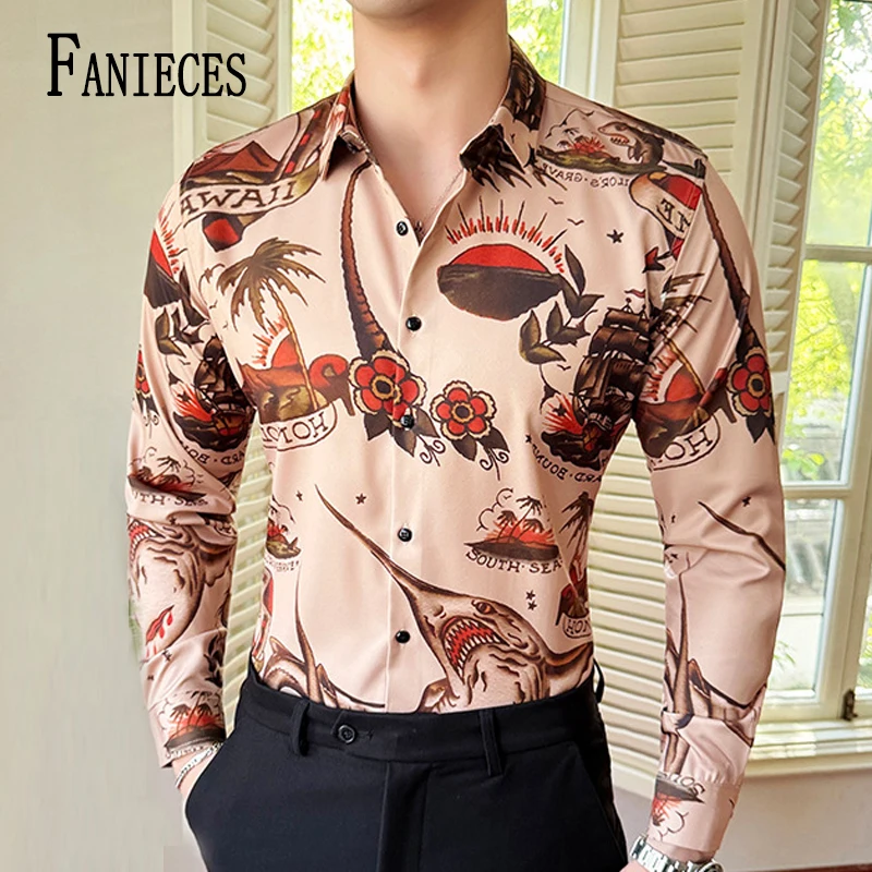 

Plus Size 6XL-M High Quality Men's Shirts Autumn Long Sleeve Slim Casual Luxury Print Shirt Social Formal Dress Shirts camisas