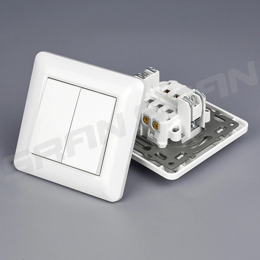 VISWE 2 Gang 1 Way 2 Way Wall Light Switch, EU Mechanical Button Switch on off 82*82mm Plastic Panel