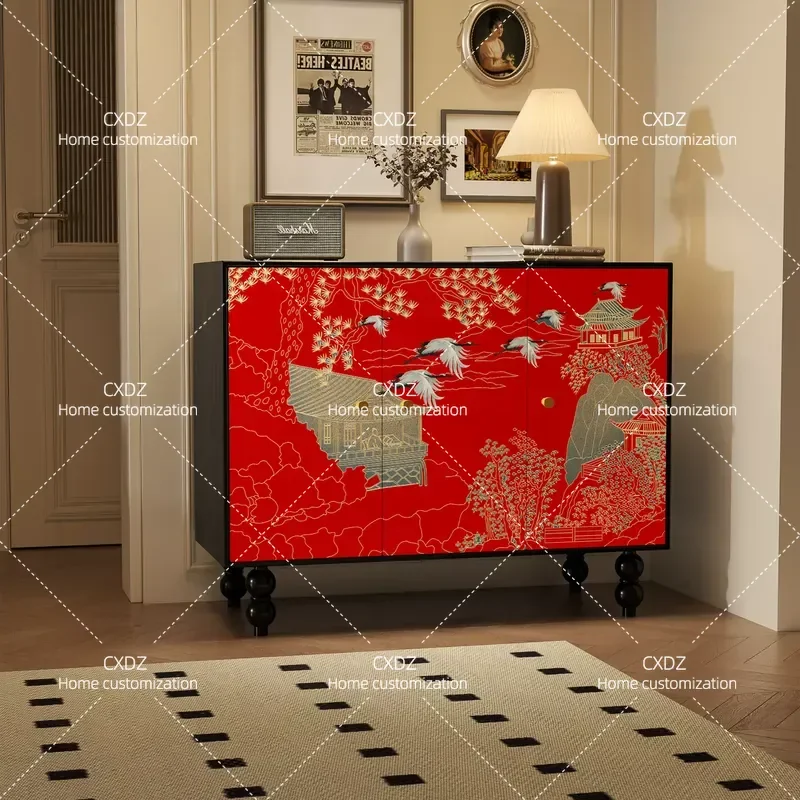 French Style Solid Wood Shoe Cabinet Multi-functional Storage Sideboard for Dining Room Home Restaurant Entryway Organizer