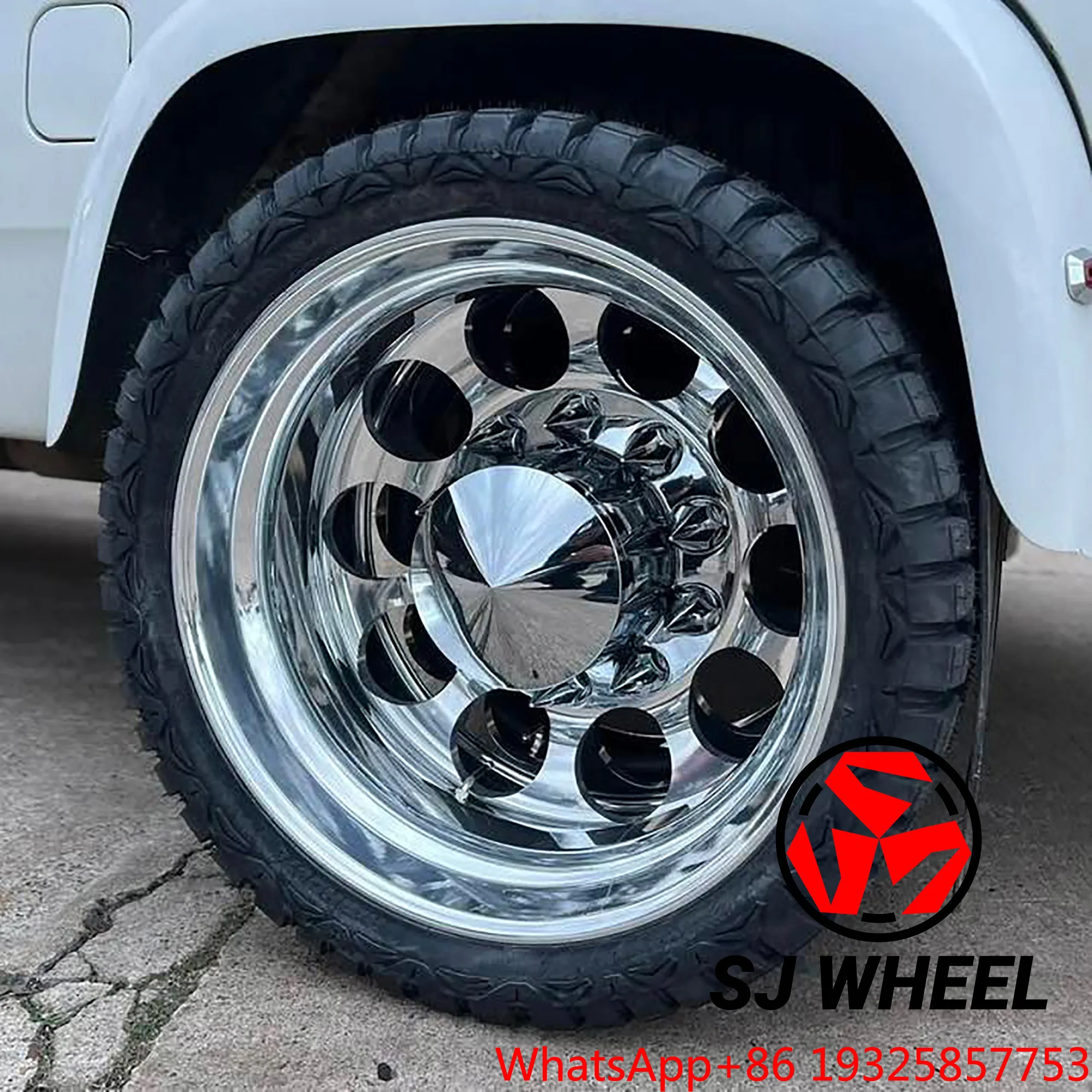 SJ Custom Dually Cabral Wheels Spike Nut Covers Full Polished Aluminum Rims 15 16 17 Inch 6x139.7 8x165.1 for Ram Silverado