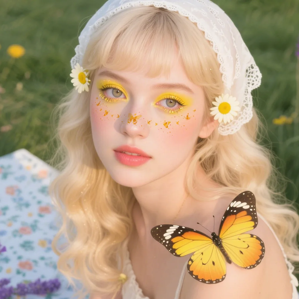 6PCS Cute Butterfly Tattoo Sticker Waterproof Eyes Face Temporary Fake Freckles Tattoos For Women Makeup Dance Music Festivals view 2
