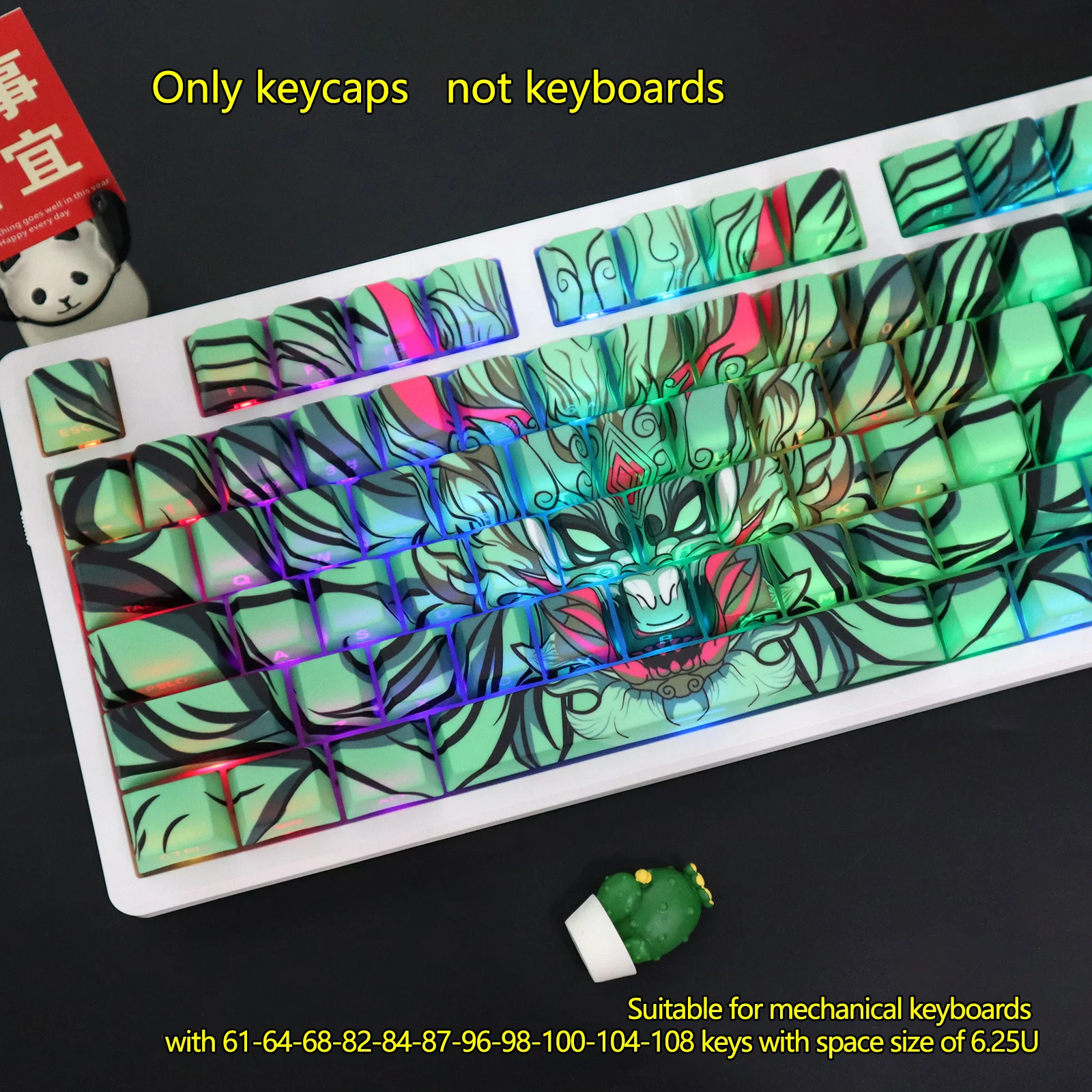 

Полупрозрачный колпачок с гравировкой по бокам зеленого дракона, высота вишни, материал PBT, технология термосублимации, адаптированная к пространству 6,25U