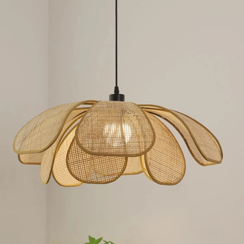 Silent wind rattan chandelier living room dining room bedroom homestay woven lamp medieval creative personality art petal chande