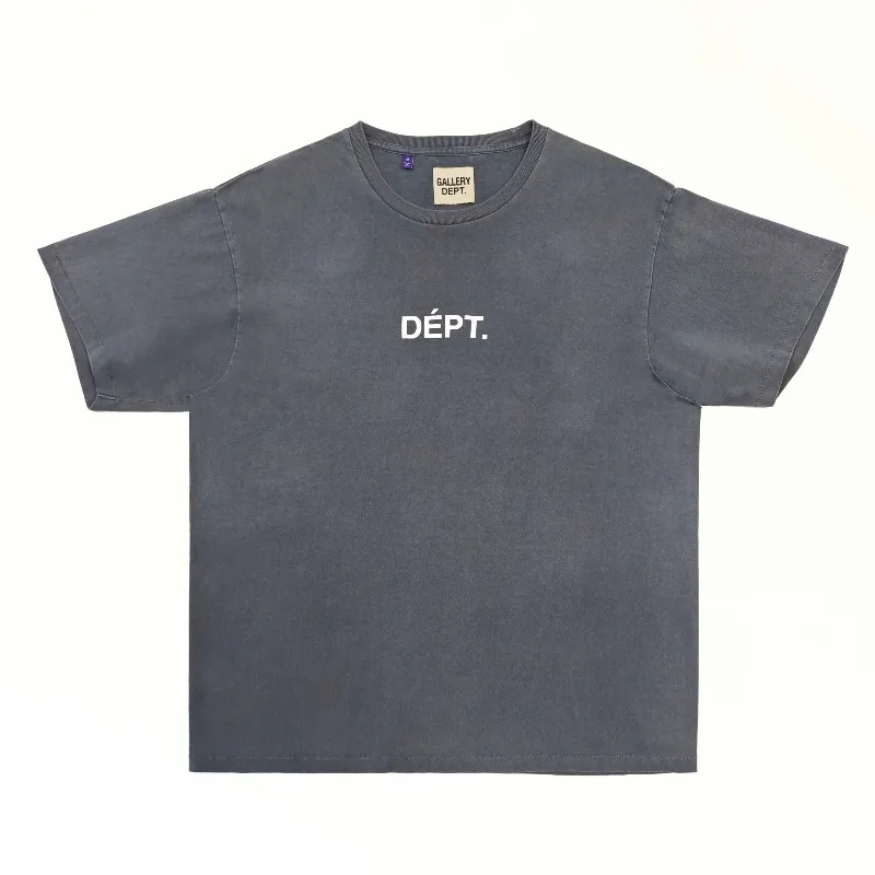 Gallery Dept Back Blue Letter Print Washed Old Seamless Cylinder Short Sleeve T-Shirt