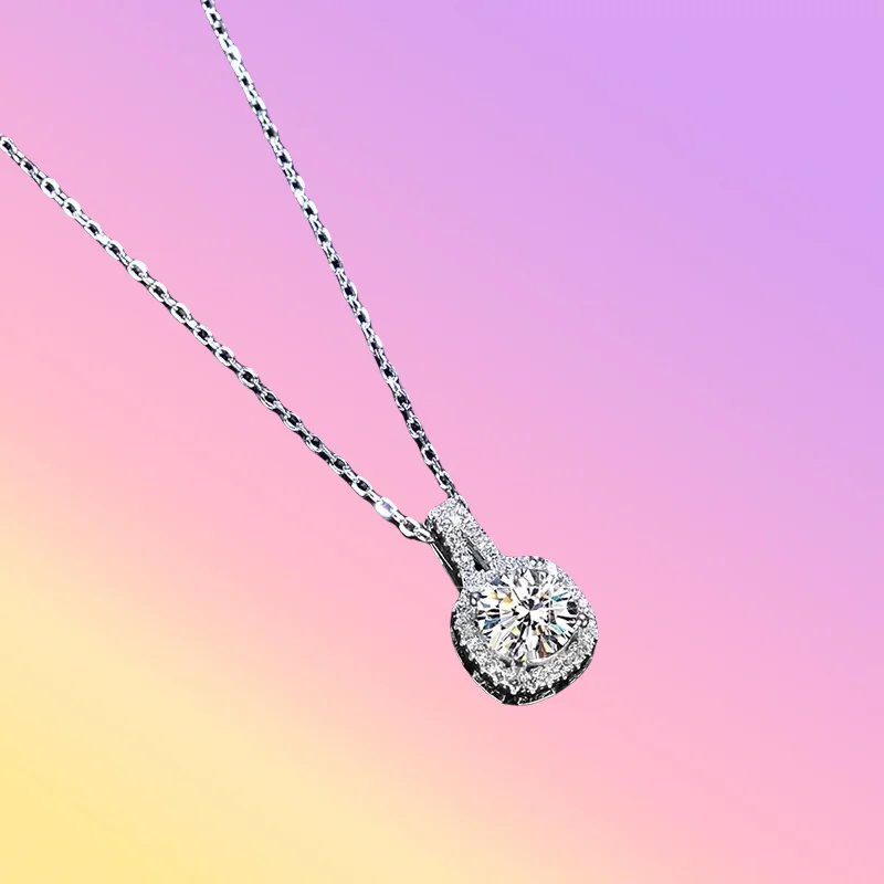

Gift Luxury Real PT950 Platinum Necklace Round 1 CT Moissanite Diamond Pendant Necklace For Women Wedding Party Bridal Fine Jew