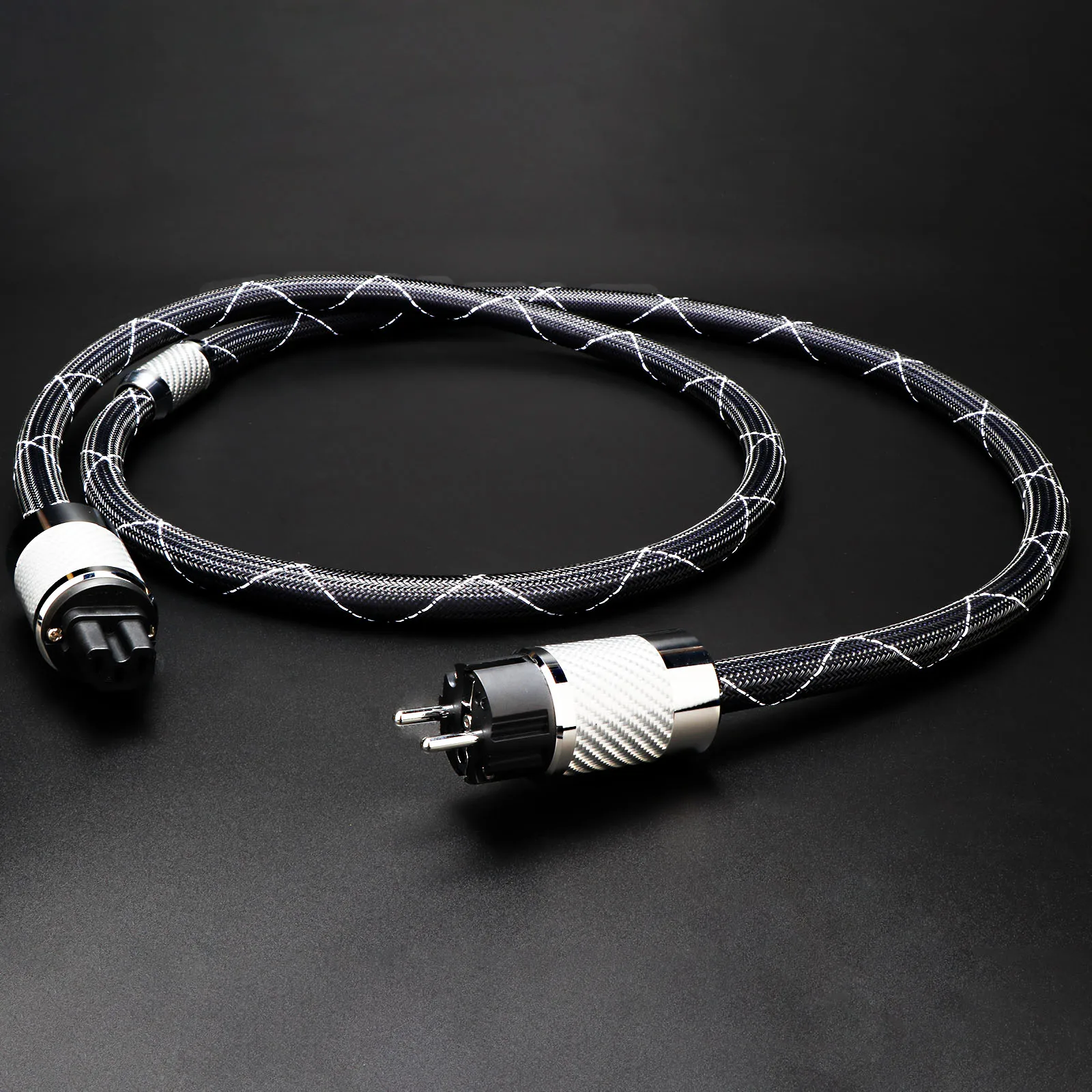 HiFi Power CableOCC Silver Plated FI-E50 FI-50 (R) Plug Carbon Fiber Rhodium Plated EU/US C15 Pug Fever Audio Power Cord