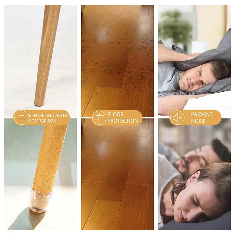 Silicone Non-Slip Tabela Cadeira Leg Caps, Assorted Fundo Redondo, Protetor De Piso Retangular, Pés Móveis Cobre