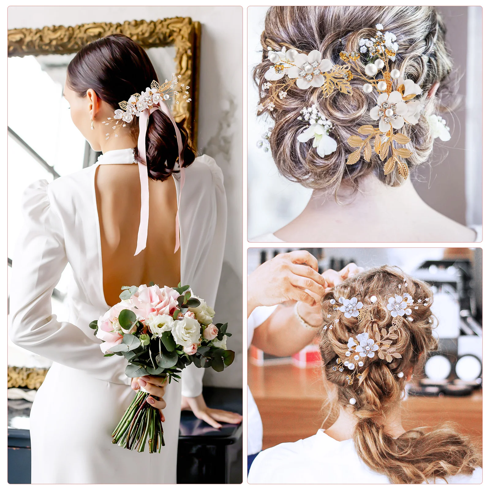 

Pearl Comb Decorations Wedding Accessories Side Floral Hairpins Alloy Elegant Bridal U-Shaped Pins Combs For Holding Hair Back