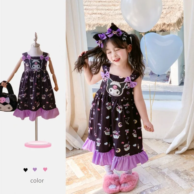 

Girly Heart Hello Kitty Anime Kawaii Sanrio Sleeveless Bow Princess Dress Summer Cute Cartoon Print Baby Clothes Gifts Toys