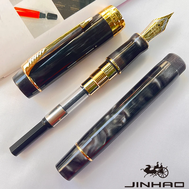 1 PCS JINHAO 100 Acrylic Gold Arrow Chrome Calligraphy Fountain Pen With Converter