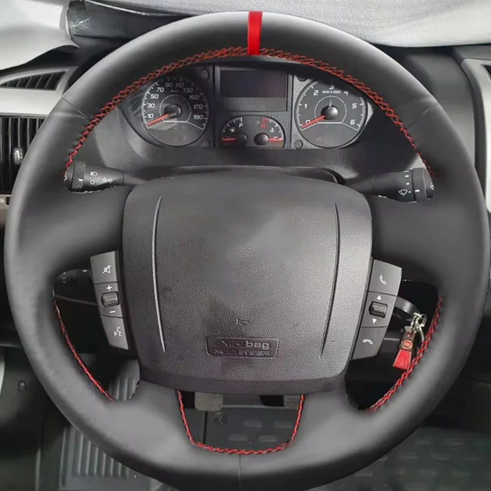 Car Steering Wheel Cover Hand-stitched Leather For Fiat Ducato Peugeot Boxer Citroen Jumper 2006-2019 Ram ProMaster 2017-2020