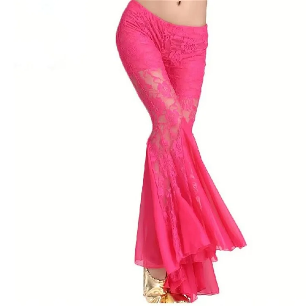 Women Belly Dance Lace Pants Tribal Harem Costume Crystal Cotton Black Red Yellow Pink M/L Free Shipping