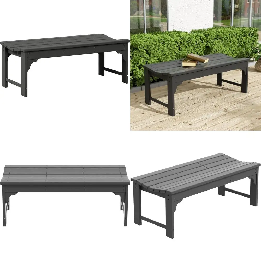 مقعد Adirondack 46 HDPE خارجي بدون ظهر من WO Home Furniture، مقعد متين من البولي كربونات للفناء والفناء الخلفي والشرفة والطقس-R #1