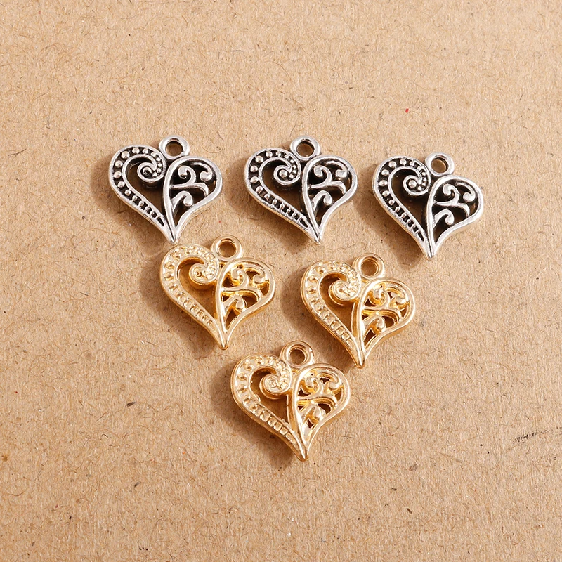 30pcs 14x14mm Alloy Hollow Out Paisley Love Heart Pendant Charm for Jewelry Making Necklace Earrings DIY Bracelet Accessories