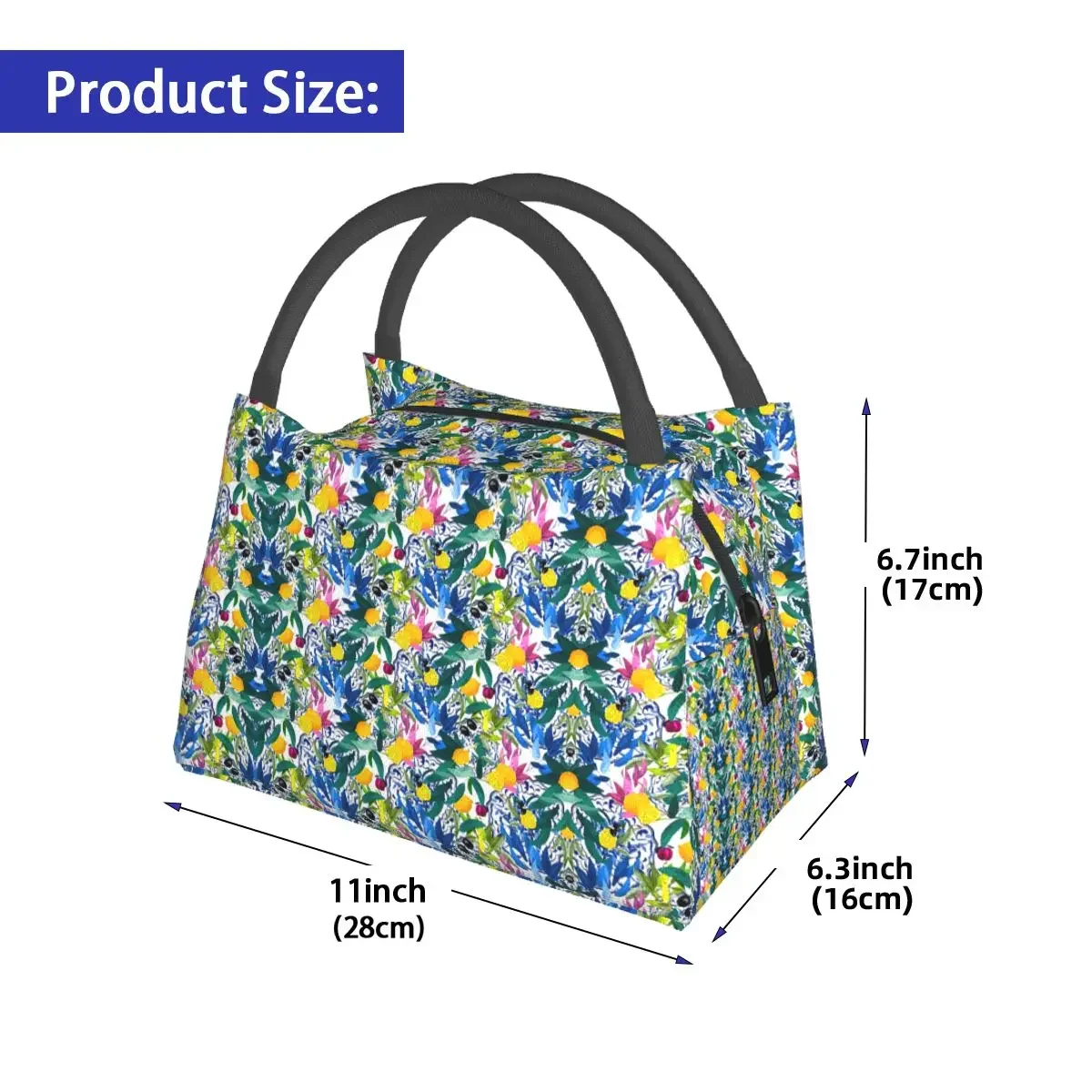 Lemon Fruit Print Lunch Bag Vintage Style Picnic Lunch Box For Women Aesthetic Design Thermal Tote Handbags Oxford Cooler Bag